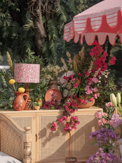 Floral detail and Lounge — Mehendi decor — Alila + Samode Jaipur